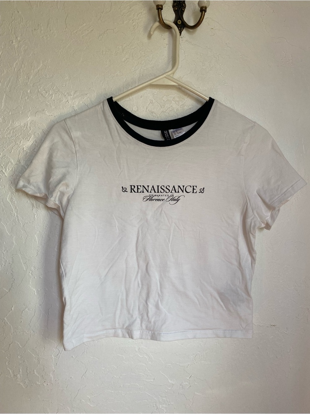 H&M White Cropped Tee with Black Ringer Neck